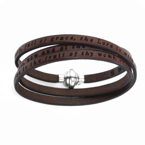 Hail Mary Prayer Brown Leather Wrap Bracelet