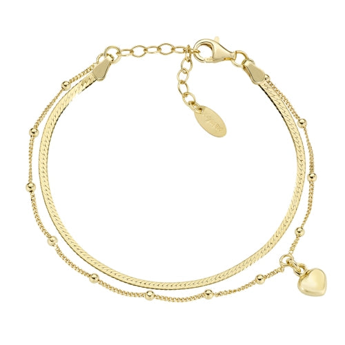 Sterling Silver Double Chain Bracelet with Heart Pendant