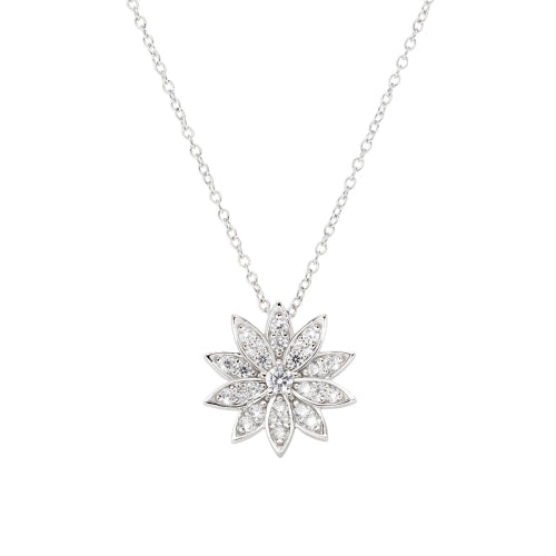 Lotus Charm Necklace in Sterling Silver and White Zirconia