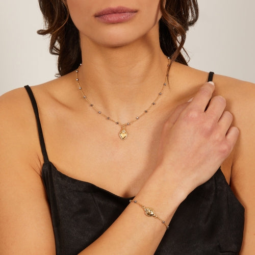 Sacred Heart Necklace in Golden Sterling Silver and Grey Crystals