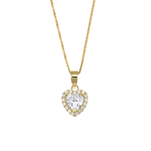 Heart Necklace in Sterling Silver with White Zirconia