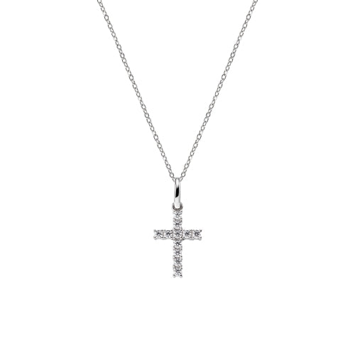 White Zirconia Cross Charm Necklace in Sterling Silver