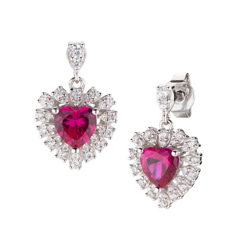 Red Heart Stardust Drop Earrings  & Charm Necklace in Sterling Silver