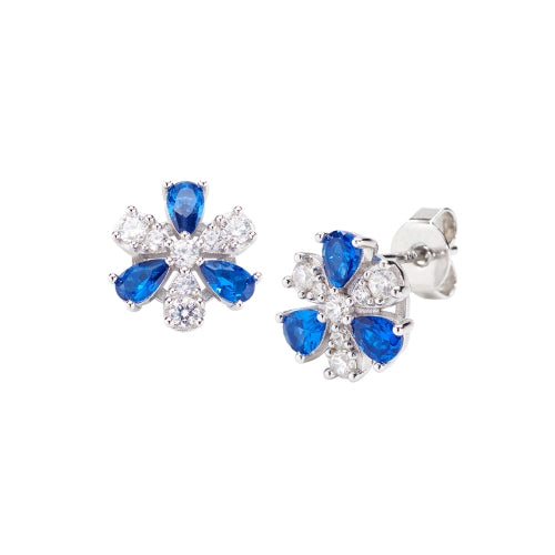 Blue and White Daisy Stardust Earrings in Sterling Silver