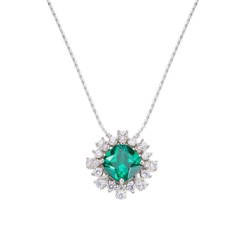 Cushion-Cut Emerald Green Zirconia Stardust Charm Necklace in Sterling Silver