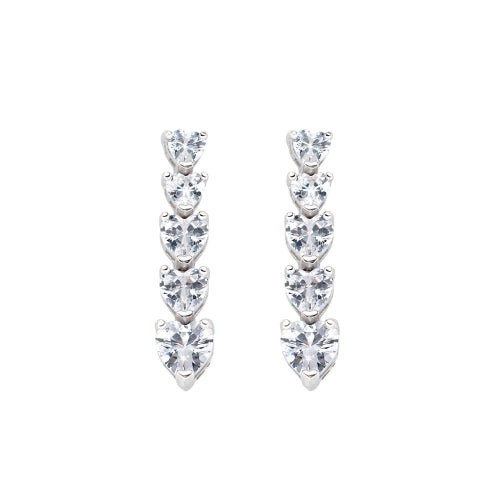 Heart-cut Zirconia Tennis Earrings in Sterling Silver