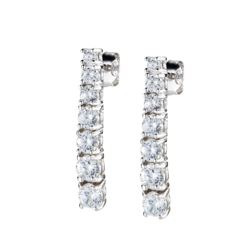 Round-cut Zirconia Tennis Earrings in Sterling Silver