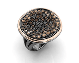 Silver Ring Gold Black Spinels Brown and Champagne CZ